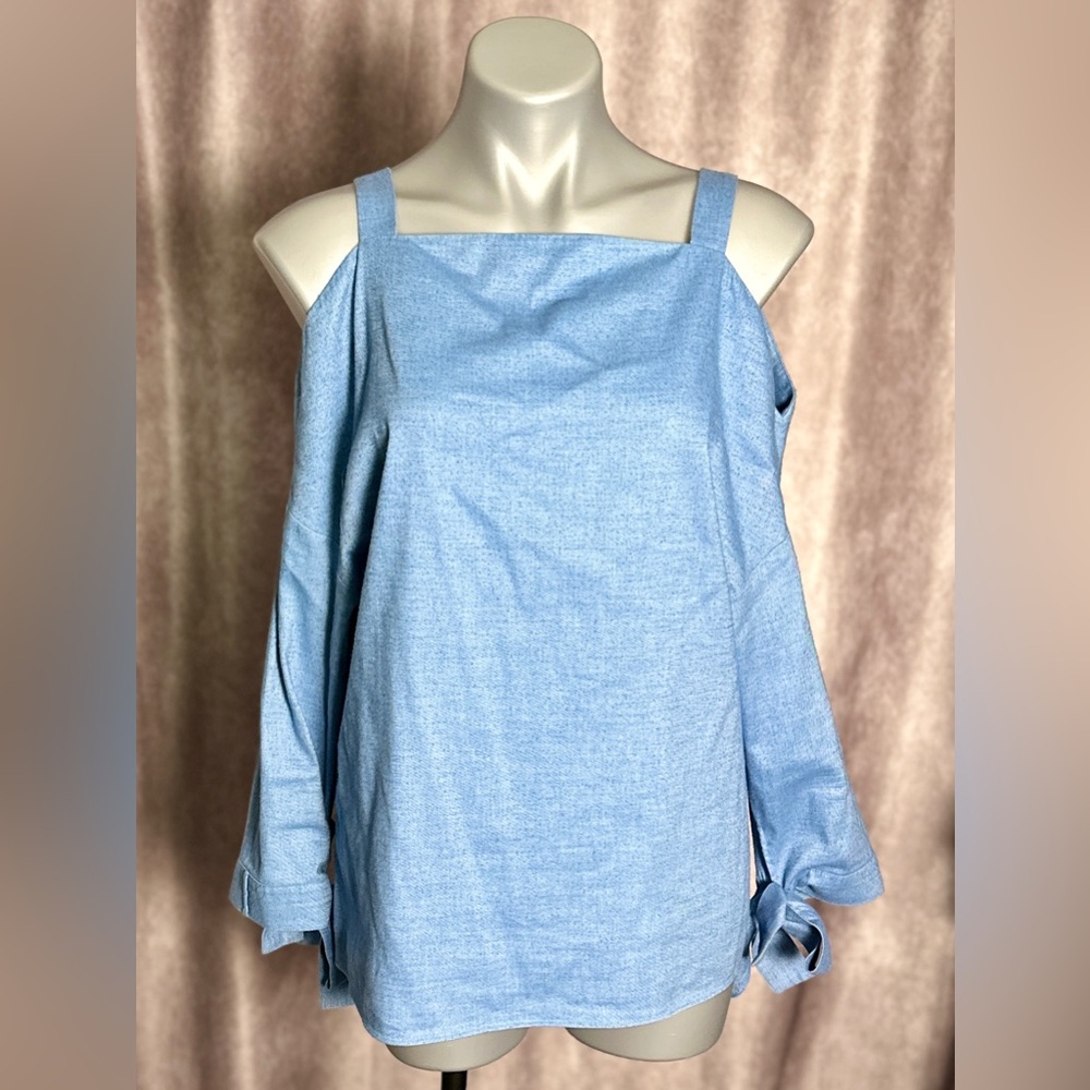 Tibi Top Cold Shoulder Blue Cotton Size Medium